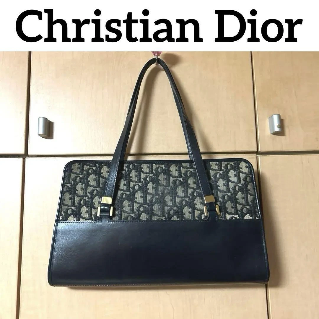 Sac à main trotteur Dior vintage toile cuir marine 32x19cm occasion