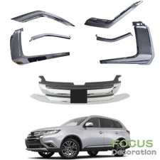 Fit For 16-18 Mitsubishi Outlander Front Bumper Trim Molding L+R & Upper Grille