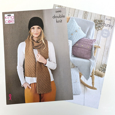 King Cole Double Knit/Chunky   Strickmuster Set   5490 Schal & 5182 Kissen