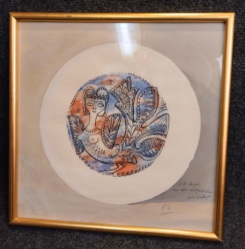 Dessin Aquarellé Signé René BUTHAUD (1886-1986) Femme Oiseau - Foto 2 di 19