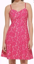12 Guess Women's Short Sleeveless Sweetheart Fit & Flare Dress Hot Pink Nude