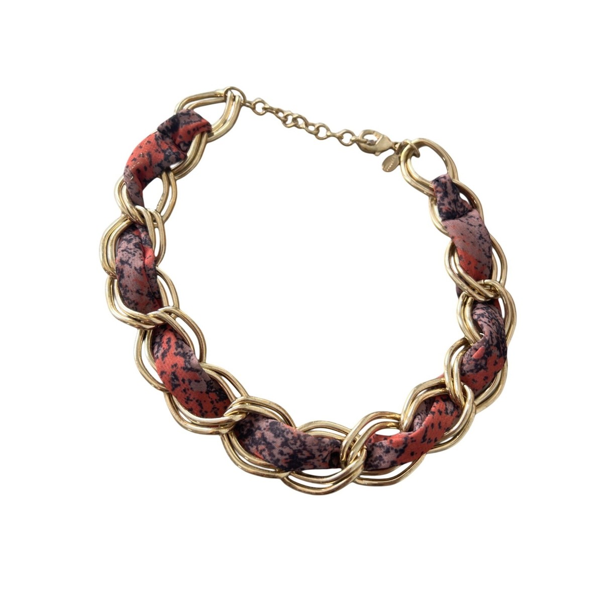 Express Chain Necklace Women Gold Tone Animal Print Fabric 