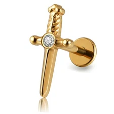 FINE4U 1PC ASTM F136 Titanium Sword Piercing Jewelry for Conch, Tragus, Helix...