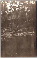Old House Sorrounded With Trees Near The Lake RPPC Real Photo Postcard
