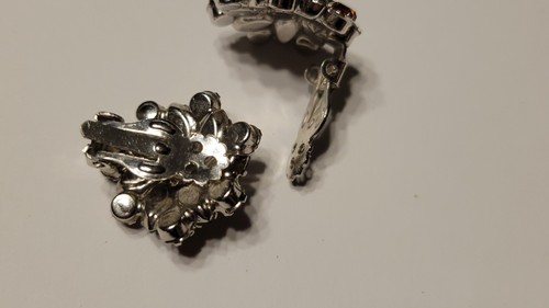 Vintage Argento Strass Topazio Dorato Vetro Grappolo Orecchini a Clip - Foto 6 di 8
