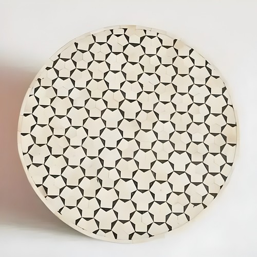 Handmade Bone Inlay Round End Table Modern Side Table, Coffee Table, Sofa Table - Picture 3 of 7