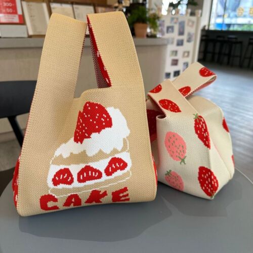 Design Shopping Bags Women Girls Knot Wrist Bag Knit Handbag Handmade Tote Bag - Foto 1 di 13