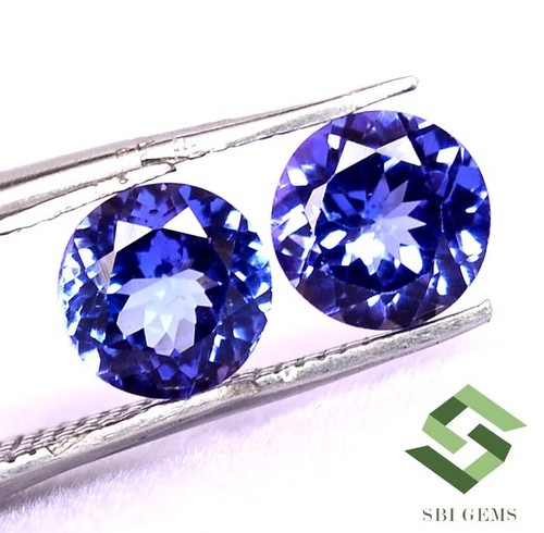 6 mm Certified Natural Tanzanite Round Cut Pair 2.07 CTS Calibrated Loose Gems - Picture 4 of 5