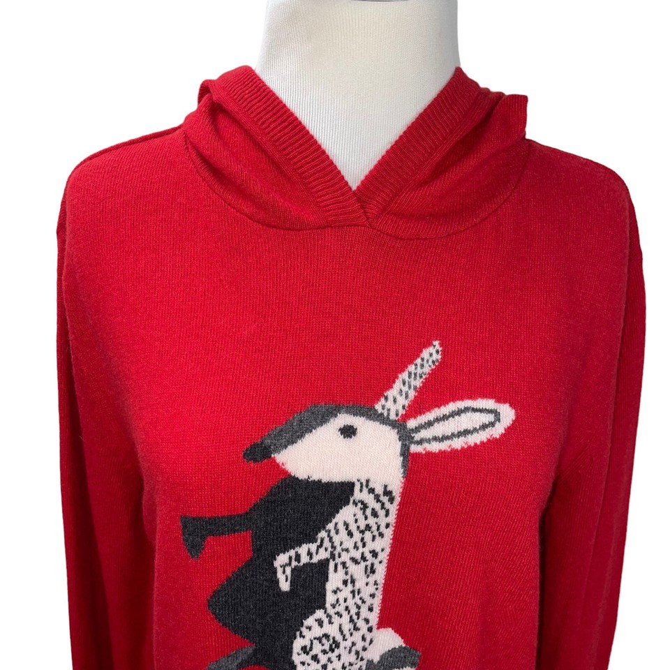 NWT Barbour x Bella Fraud Red Bunny Rabbit Merino Cashmere Hoodie ...
