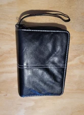 Planner Wallet Wristlet Black Faux Leather 6 Ring 2 Compartments File System