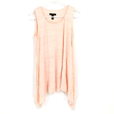 H by Halston Striped Scoop Neck Handkerchief Hem Tank Top Pink XX-Small XXS