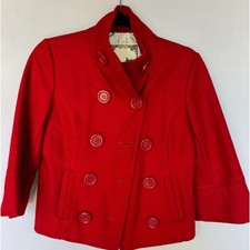 Red Button Up Pea Coat With Mid Sleeves Size Small By Forever Audrey