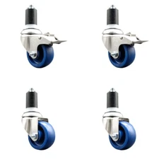 3 Inch 316SS Solid Poly Swivel 1-1/2 Inch Expanding Stem Caster Set 2 Lock Brake