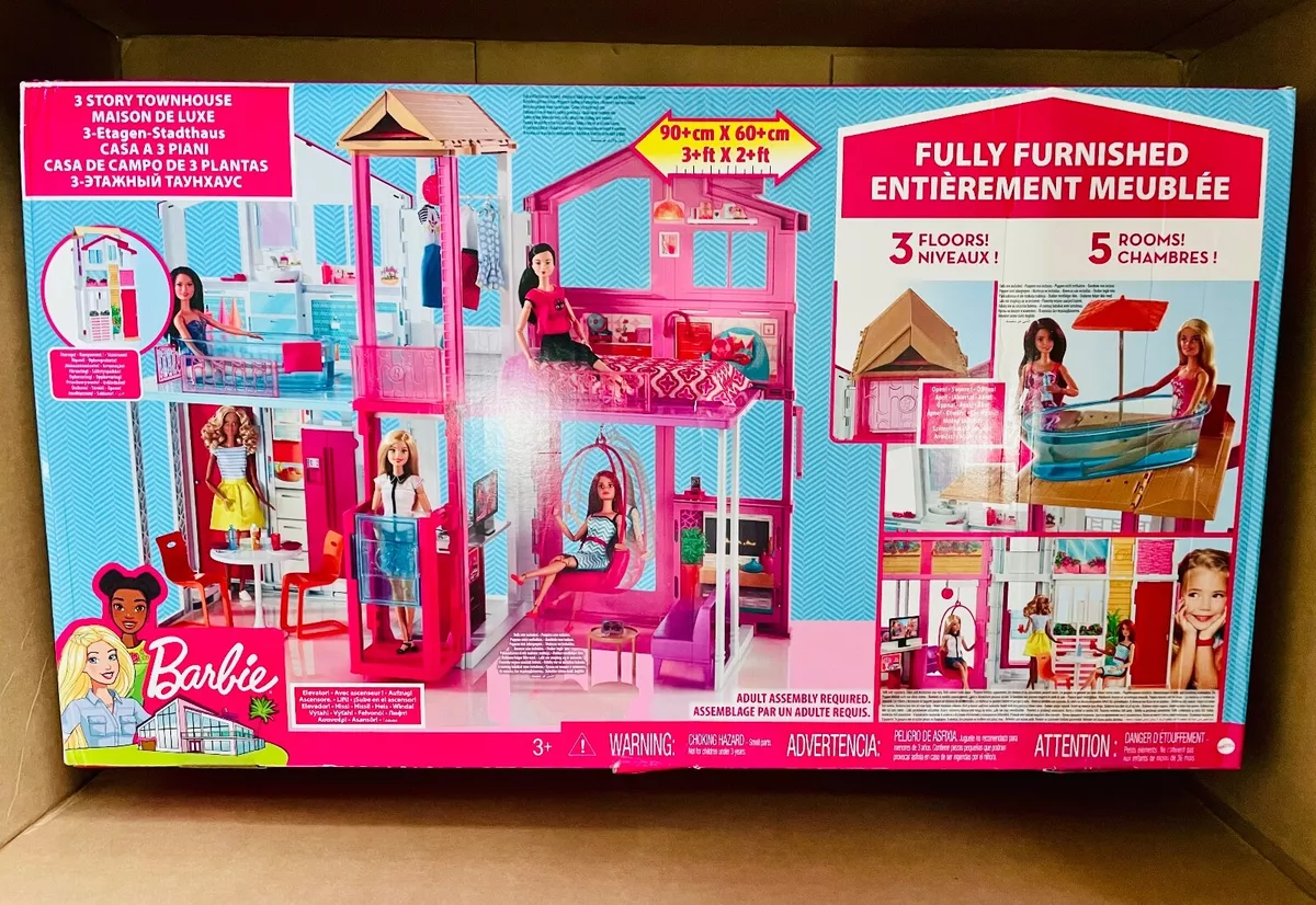 Barbie Doll House 3 Story Townhouse with 4 Rooms Rooftop Lounge