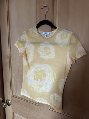 Miaou Womens Short Sleeve Micro Mesh Y2k  Blouse Multicolored Size Small Floral