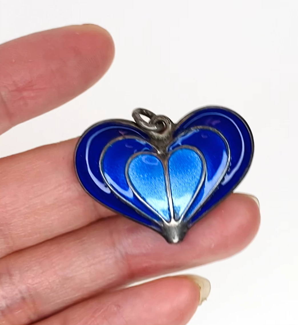 Vintage DA David Andersen Sterling Silver Guilloche Blue Enamel