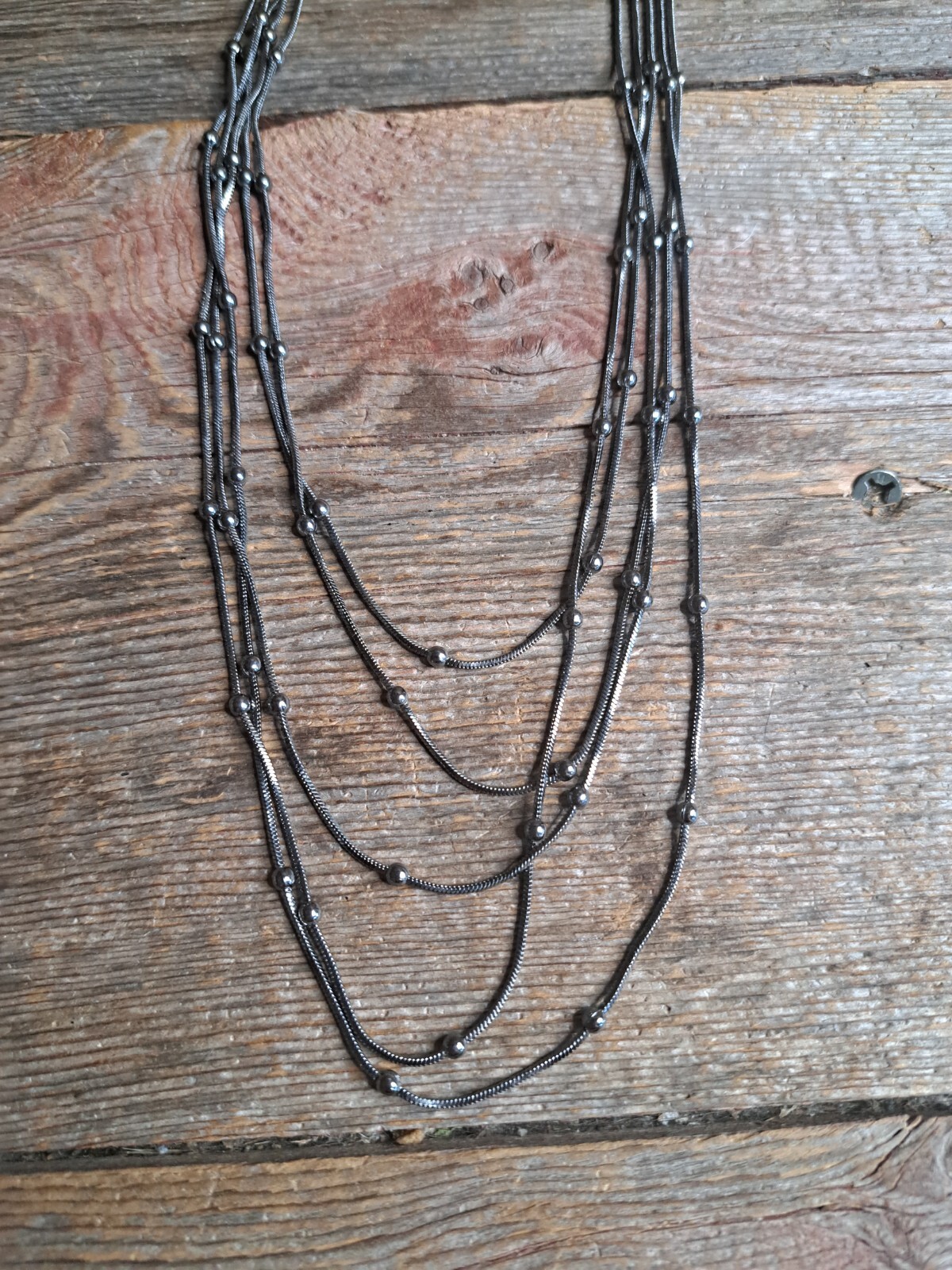 Black Triple Multi Stranded Necklace Cascading Fa… - image 2