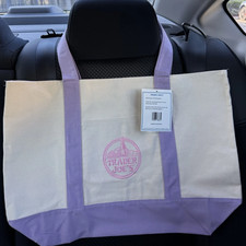 Trader Joes LARGE Lavender Purple Canvas Tote...