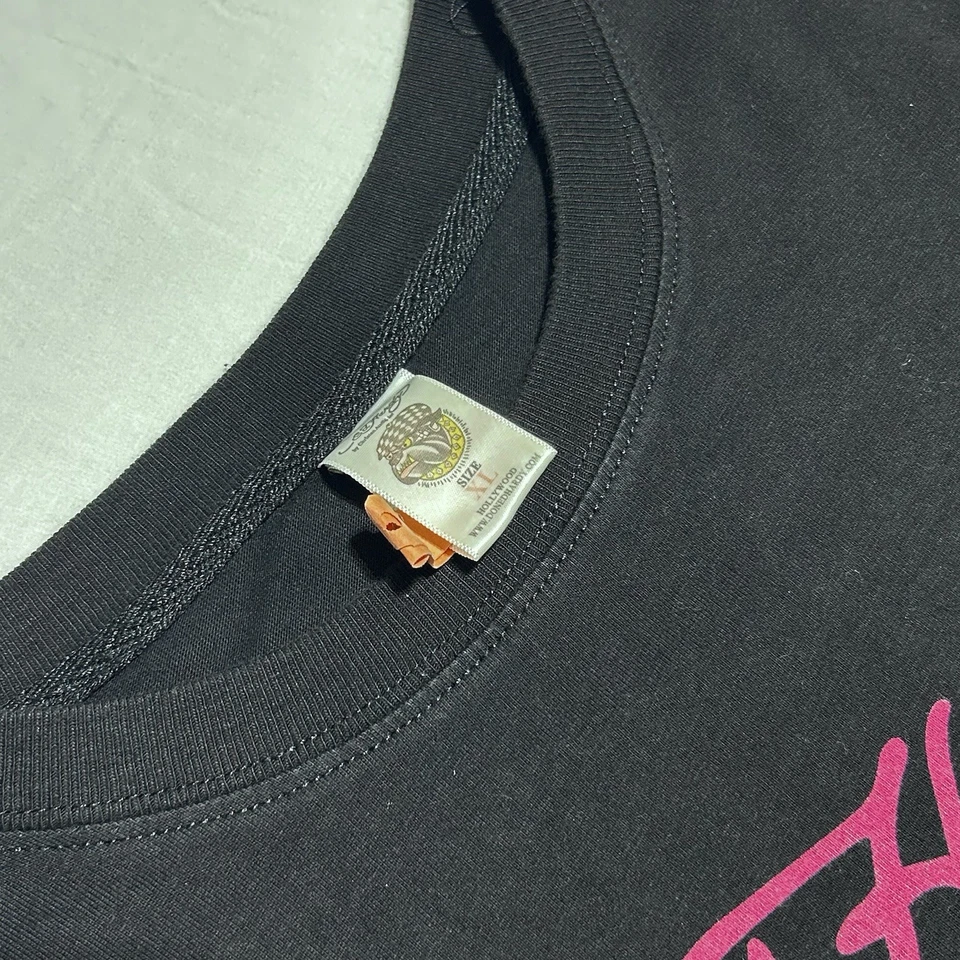 Camiseta Ed Hardy Vintage Y2K Para Mujer XL Negra Christian Audigier - Bull Dog Rosa Foto 3 de 4