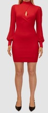 Dylan Ryan Juniors' Red Chiffon-Sleeve Ribbed Knit Bodycon Sweater Dress Size XL