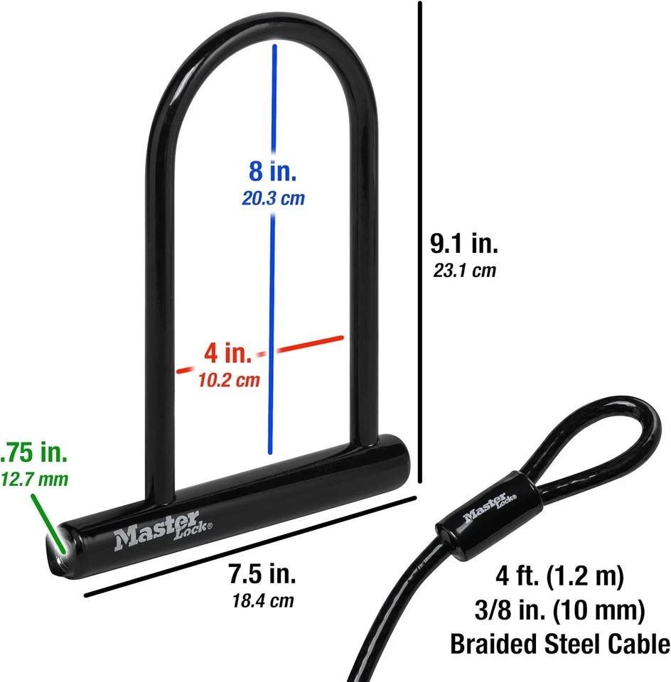 Master Lock 7.25" U Lock with Looped End Cable - Image 2 of 4