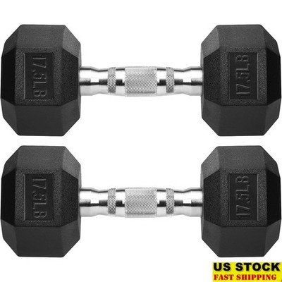 Rubber Coated Hex Dumbbells 17.5LB Pair Weight Training Exercise Equipment New