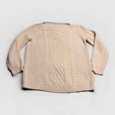 Tommy Hilfiger Cable Knit Sweater Womens L White Round Neck Long Sleeve PICS A2 