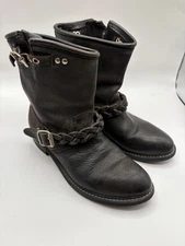 GOLDEN GOOSE Bikers Deluxe Braided Black Leather Silver Buckle Boot Moto 38 EUC