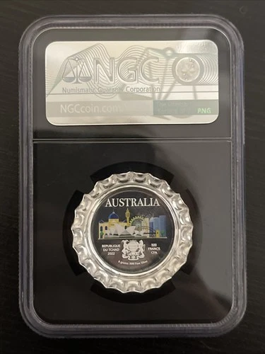 2022 Australia Silver Bottle Cap Chad S500F NGC PF70 Ultra Cameo World Landmarks