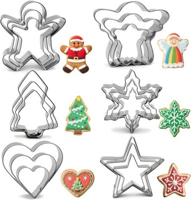 Christmas Cookie Cutters Set of 18 Pieces with 6 Shapes - Gingerbread Man Tree