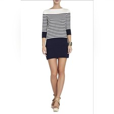 BCBGMaxAzria Ethel Striped Color Blocked Sweater White and Navy Dress Size S NWT
