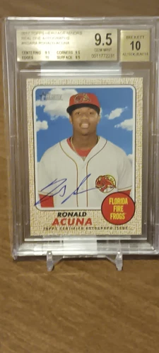 2017 TOPPS HERITAGE RONALD ACUNA ROOKIE REAL ONE AUTO BGS 9.5+ GEM MINT AUTO 10