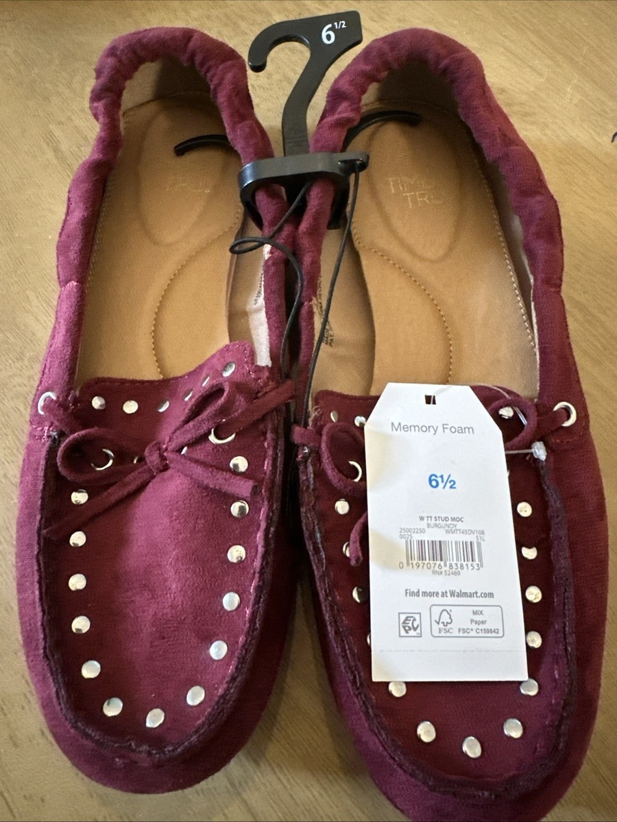メイ Time and Tru Women's Studded Faux Suede Moccasin Loafers Burgundy