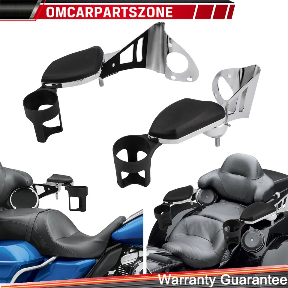 Reposabrazos traseros de pasajero con soporte para bebidas para Harley Road Glide Ultra 2014-2025 Foto 4 de 4