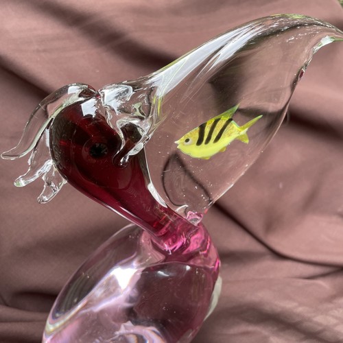 Elio Raffaeli Signed Pelican With Fish Murano Art Glass Italy Pink Hues - Picture 3 of 17