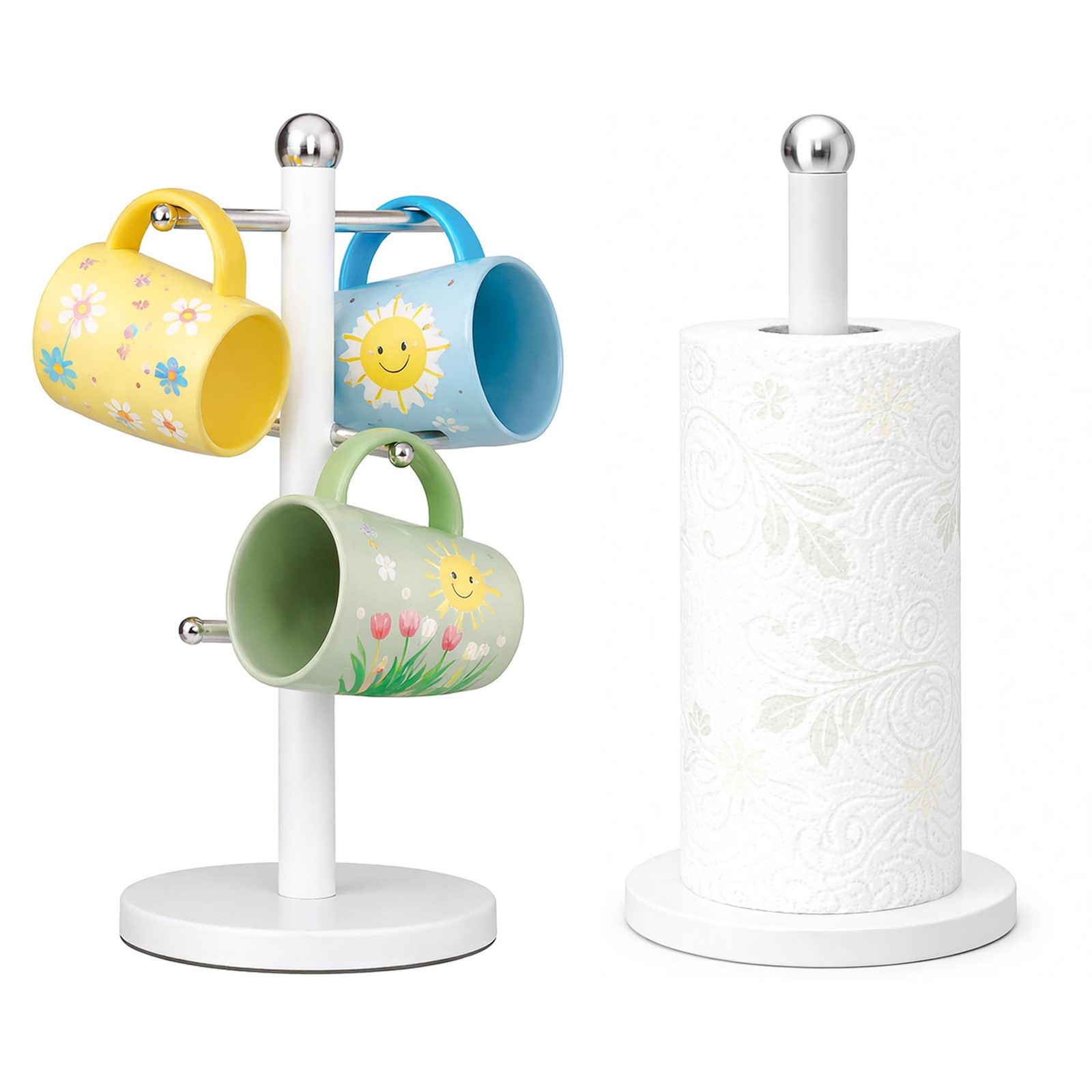 Innoteck Essentials Mug Tree + Kitchen Towel Holder- White