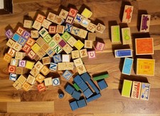Lot Of 106 Children's Assorted Wooden Alphabet  Building Blocks Some Vintage