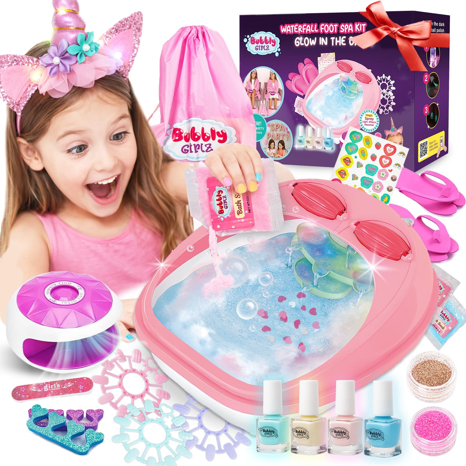 Spa Day Kit for Girls, 42+ Piece Spa Set with Waterfall Foot