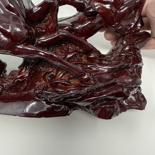 Vtg Mandarin Red Resin Running Wild Horses Statue Figurine Oriental - Picture 9 of 11