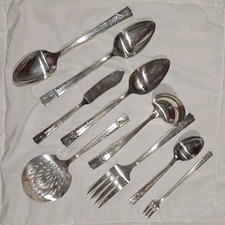 9 Pc Serving Set Oneida 1937 CAPRICE Nobility Plate Art Deco Silverware Flatware