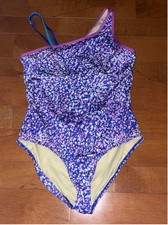 Women's Lands' End Purple Blue Floral One Piece Swimsuit XL