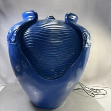 Pure Garden Glazed Pot Water Fountain Built-in LED Light Pump for Outdoor Blue