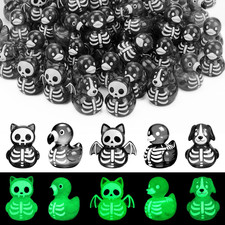 100 Pcs Halloween Mini Resin Ducks Luminous Skeleton Figurines