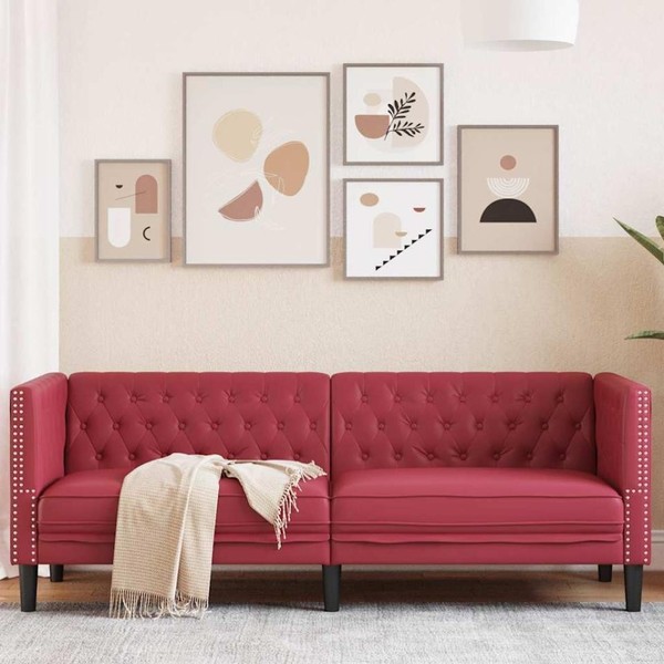 Chesterfield-Sofa 3-Sitzer Weinrot Kunstleder-image