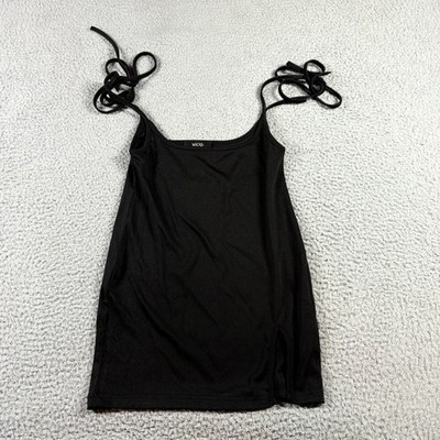 NWT Micas Black Womens M Tie Strap Minimalist Casual Chic Side Slit Tunic Top