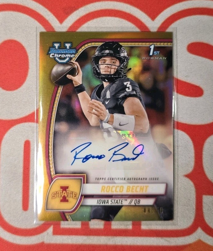 2024 Bowman Chrome University Rocco Becht 1st Auto True Gold /50 Iowa State