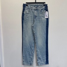 NWT Time and Tru Women 10 High Rise Relaxed Straight Jeans Two Tone Side Stripe