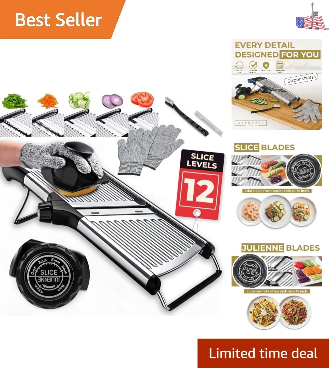 Gramercy Adjustable Mandoline Food Slicer, Mandoline Slicer for Kitchen, Mand...