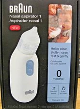 NEW BRAUN BNA100 NASAL ASPIRATOR 1 - 2 SUCTION LEVELS- 2 NOSE TIPS FREE SHIPPING
