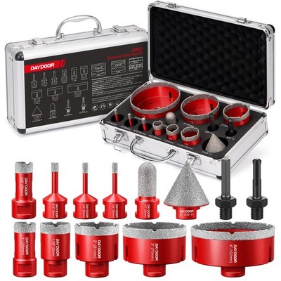 Diamond Hole Saw Kit 13 Pc Porcelain Tile Granite Marble Stone Drill Bits